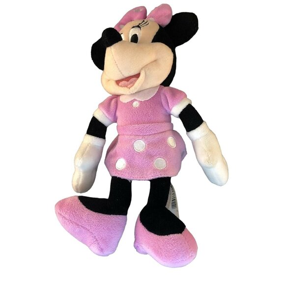 Disney Minnie Mouse 9" Plush Stuffed Animal Toy  Pink w/ White Polka Dots - Picture 1 of 4